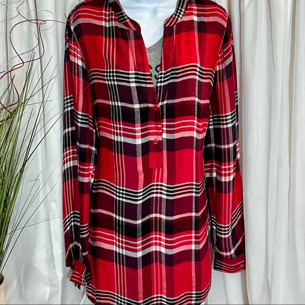 Lane Bryant Red Plaid Flannel Shirt with Peplum waist. Size 18/20